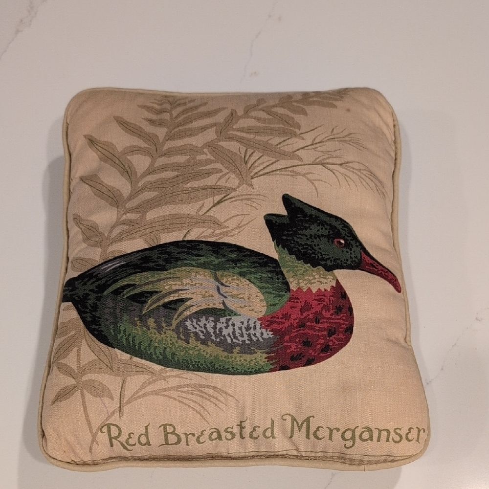 Red Breasted Merganser Decorative Pillow Rustic Cottage Lake Cabin